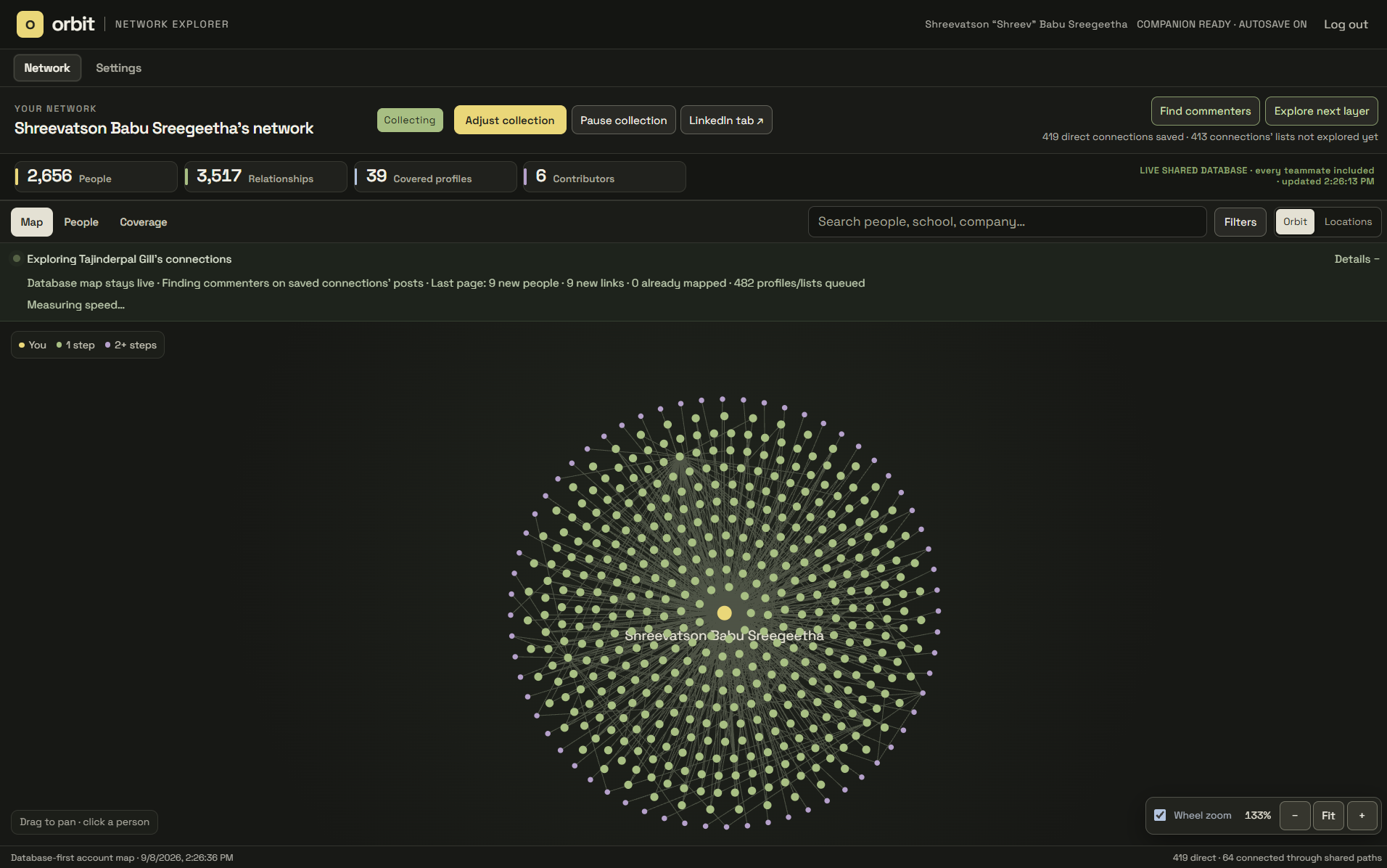 Screenshot of the Orbit Network Explorer map
